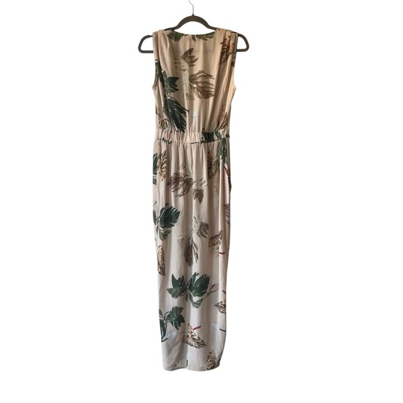 Wildfire Tropical Leaf Print Maxi Dress XS Beige Green Sleeveless Vacation - Picture 9 of 11